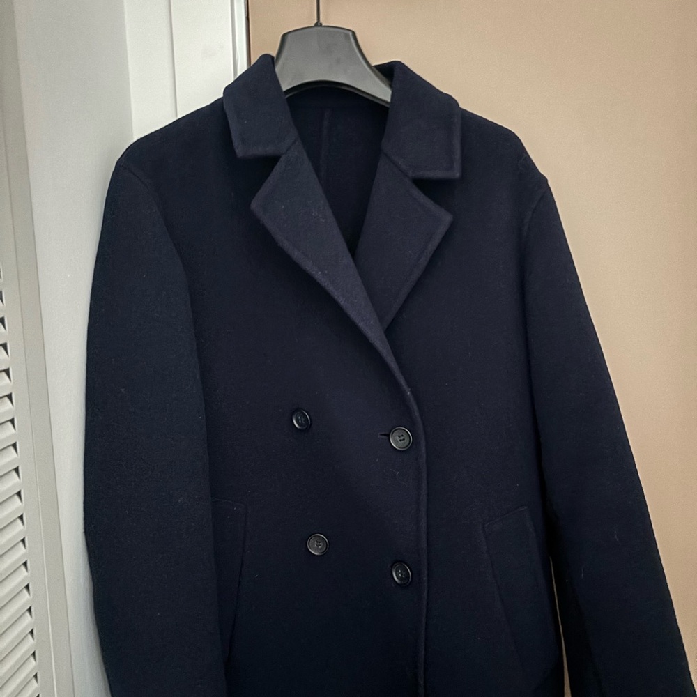 Navy Blue Double Face Relaxed Fit  Wool Coat